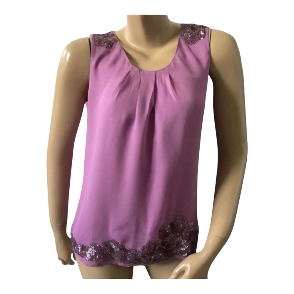 TALBOTS Womens Size 4 Fuschia Sleeveless Embellished Pleated Silk Tank Top Shirt